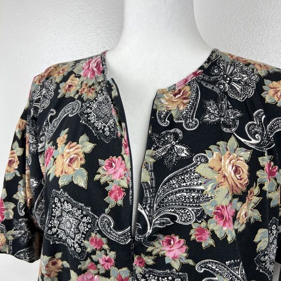 LA Intimates Dress Women Small Black Floral Short Sleeve Maxi Pockets Sleepwear - Picture 7 of 16